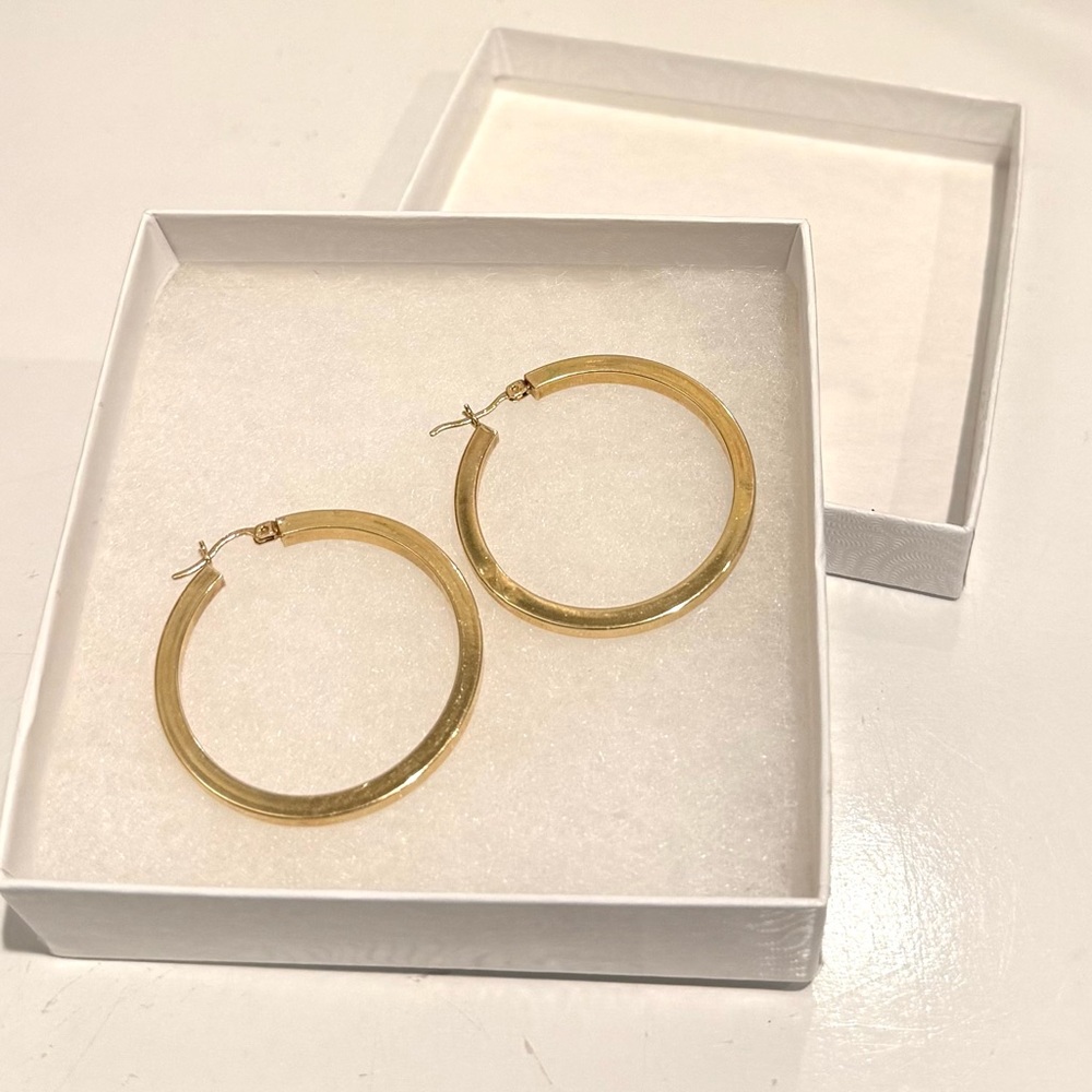 14k Solid Gold Big Square Hoop Earrings